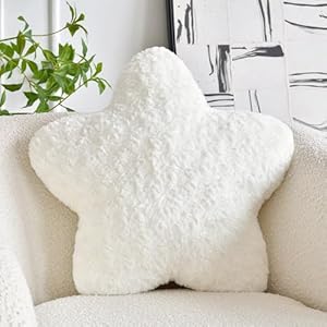 Star Pillow, 14.9″ Star Shaped Plush Pillow for Couch Bed Sofa, Cute Decorative Throw Pillows with Soft Faux Fur Room Decor for Bedroom Living Room (White)