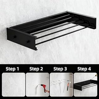Séchoir à linge mural en acier au carbone et aluminium - Étendoir mural simple - Pliable - Pour l'intérieur et l'extérieur - Extensible - Pour balcon - Noir avec 4 crochets