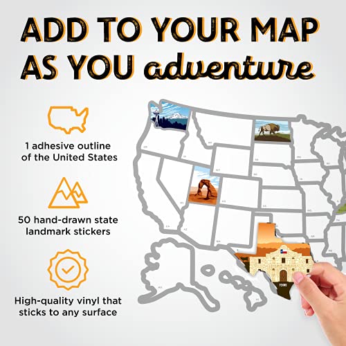 Rv State Sticker Travel Map Of The United States, Travel Trailer Camper Accessories, 19X13" Map Rv Decals For Window Door Wall, 50 State Bumper Stickers With Scenic Illustrations - See Many Places #TOP3