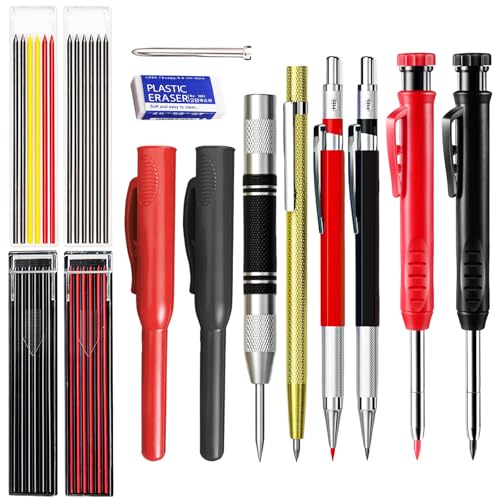 flintronic Tieflochmarker Bleistift Set, 14er-Set Zimmermannsbleistifte mit 40 Minen, Bleistift Baustelle, Zimmermannsbleistift mit Etui, Robuster Konstruktionsbleistift für Architekten flintronic Tieflochmarker Bleistift Set, 14er-Set Zimmermannsbleistifte mit 40 Minen, Bleistift Baustelle, Zimmermannsbleistift mit Etui, Robuster Konstruktionsbleistift für Architekten