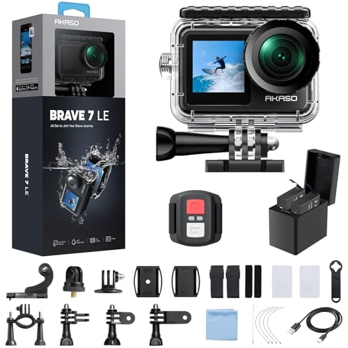 AKASO Brave 7 LE 4K30FPS 20MP WiFi Action Camera with Touch Screen EIS 2.0 Zoom Remote Control 131Feet Waterproof Underwater Camera Dual Color Screens Support External Microphone Vlog Camera