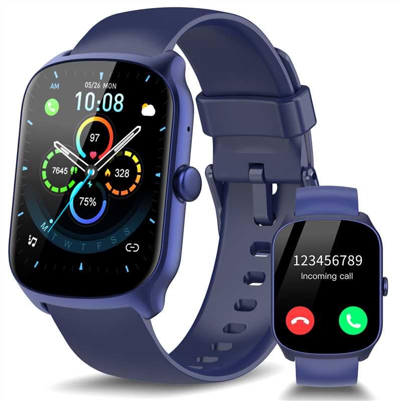 STECEi Smartwatch für Herren & Damen, 1,95'' HD Curved-Display, Bluetooth-Anruf entgegennehmen/tätigen, 112 Sportmodi, Fitnessuhr mit Schrittzähler/Schlafanalyse/Pulsmesser, IP68 wasserdicht, Schwarz