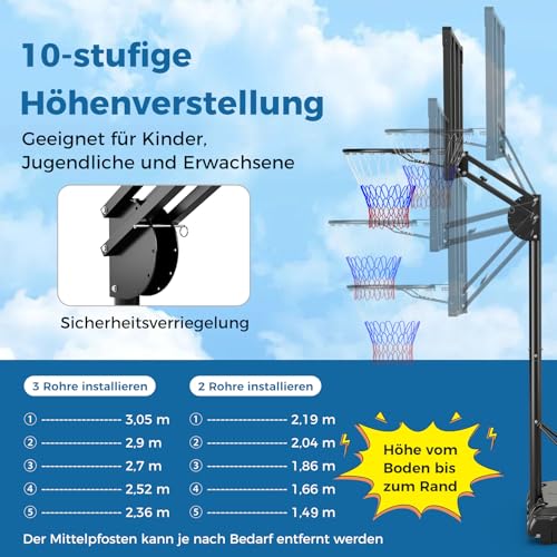 COSTWAY Basketballkorb Outdoor, Basketballständer 149-305cm höhenverstellbar, Basketballkorb mit Ständer, 2 Rädern & Gewichtssack, Mobile Korbanlage Basketballanlage für Kinder, Erwachsene