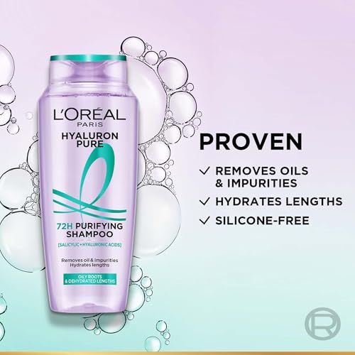 Image of L'Oreal Paris Hyaluron Pure 72H Purifying Shampoo, For oily scalp & dry hair with salicylic and hyaluronic acid, 200 ml