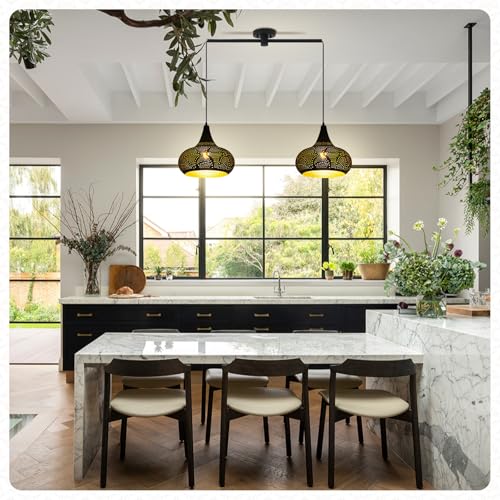 Image of Moroccan Pendant Light Fixture 2-Light Design Black Hanging Lamp