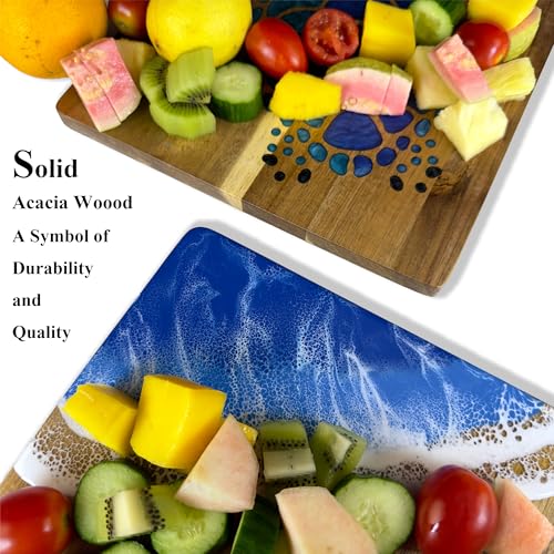 Tabla de cortar cuadrada de madera Acacia con resina azul 15x10 pulgadas miniatura 3
