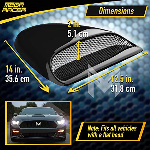 Mega Racer Black Automotive Hood Scoops For Trucks - Jdm Racing Style Front Decorative Air Vents With Aero Dynamic Air Flow Exterior Intake Cover 3M Tape Adhesive, Universal Fit Car Wash Safe #TOP3