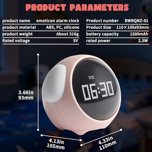 Cute Dog Kids Alarm Clock, Voice Control Rechargeable Digital Clock, Pink - Image 5