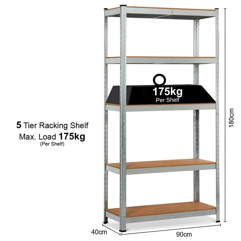 HSHa Juego de 2 estanterías para cargas pesadas, con 5 estantes, 180 x 90 x 40 cm, cada una soporta hasta 875 kg, color plateado