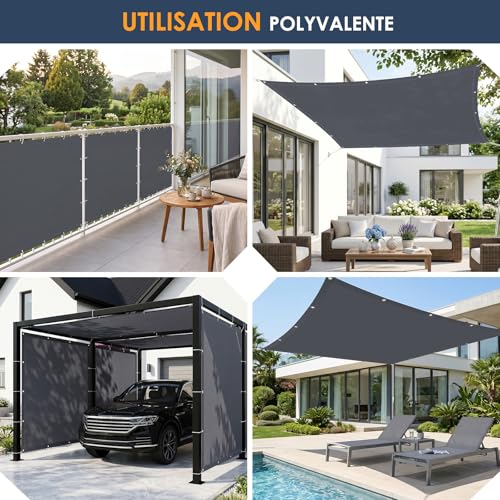 Voile d'ombrage imperméable rectangulaire avec protection rayons UV