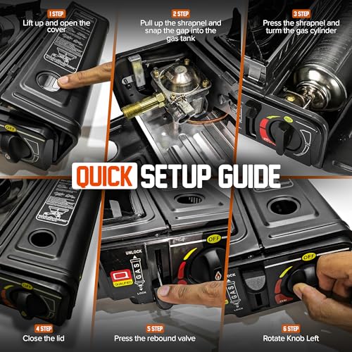 Portable Camping Stove with Plastic Suitcase 3000W Butane or Propane Fuel Compatable (Propane Adapter not Included), Automatic Ignition, Precise Heat Control, for Camping, Hiking, and Outdoor Cookwing - Thumbnail 7