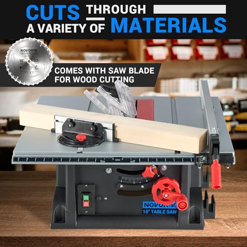 NOVORIK 10“ Portable Table Saw, 10 Inch Heavy-Duty Table Saw with 15 Amp Motor, Benchtop 10-Inch Table Saw with TCT Saw Blade for Woodworking Included
