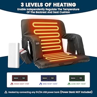 Double Heated Stadium Seats for Bleachers with Back Support, Portable and Lightweight Heated Bleacher Seat with Backrest, 6 Reclining Positions, 3 Levels of Heat for Outdoor Game Sports