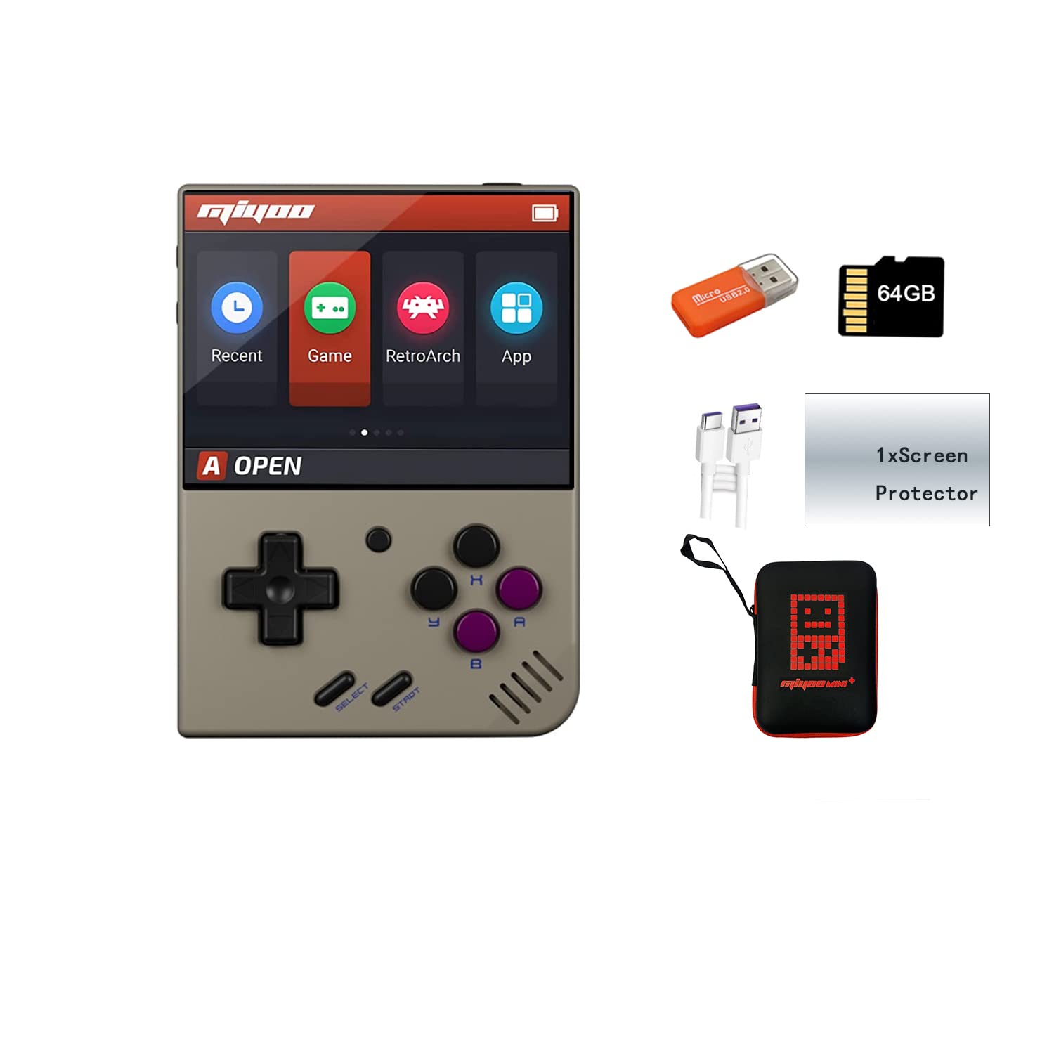 Miyoo Mini Plus Handheld Game Console 3.5 inch Classic System Retro Video Games Consoles Portable Rechargeable Hand Held 64G with Case Gray