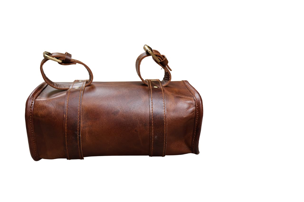 american blue - Borsa da moto vintage, in vera pelle di capra, con fibbia a 2 cinghie e chiusura rapida, borsa porta attrezzi marrone, rinforzata, per manubrio, forcelle, bicicletta, Leather Rider