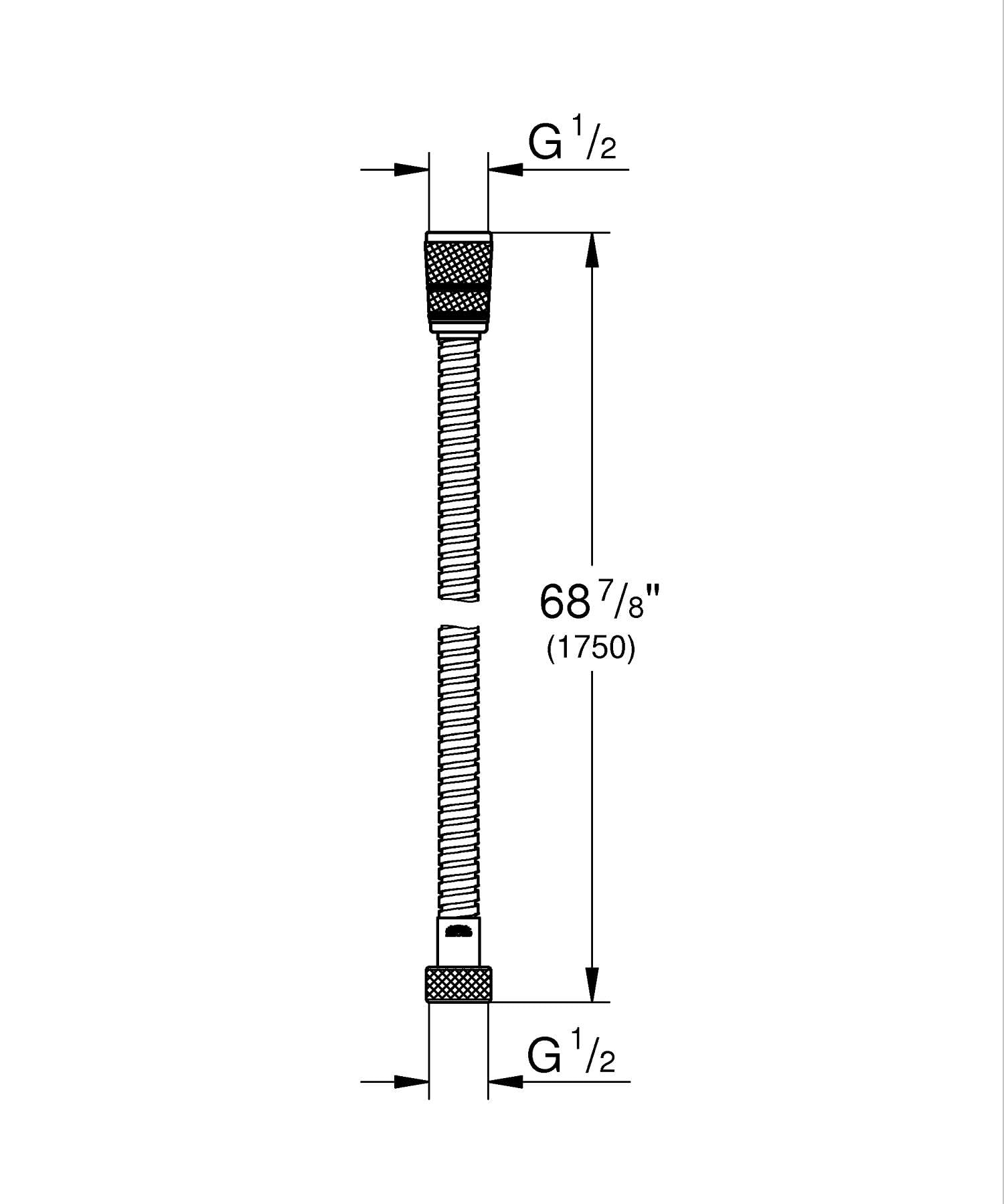 GROHE Flexible tuyau de douche salle de bains VitalioFlex métallique TwistStop 1750mm, anti-pliures, finition brillante, raccord fileté universel 1/2", chromé, 22100000 (Import Allemagne)