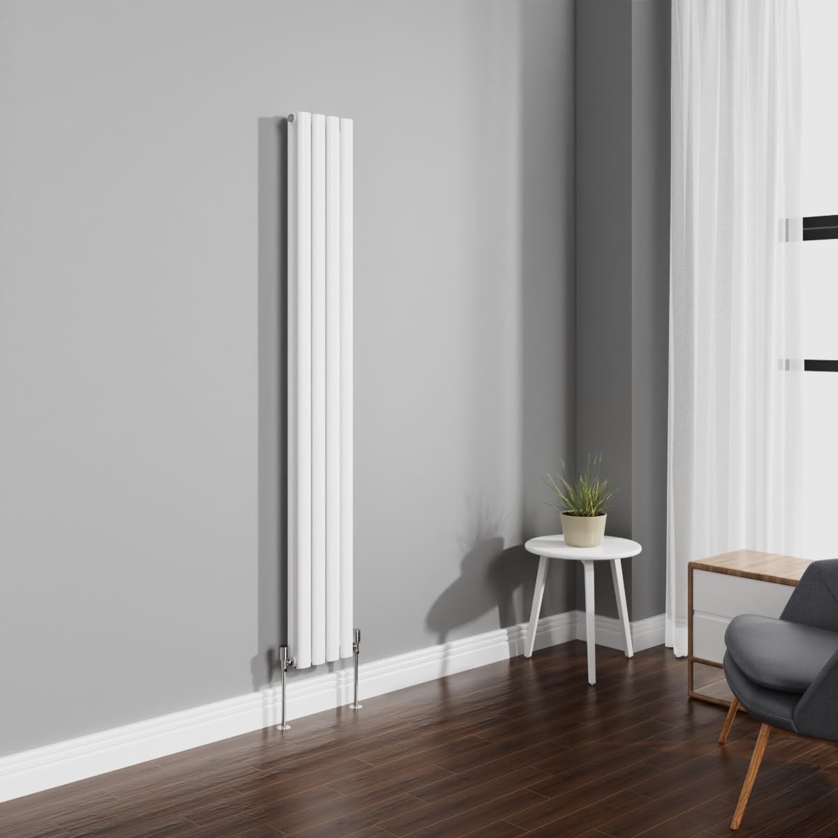 Nrg Gloss White 1800X236mm Radiator Vertical Oval Panel Double Rad