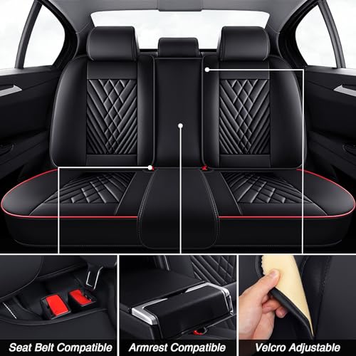 Image of Car Seat Covers for Chevrolet Equinox 2005-2026, Premium Nappa Leather Waterproof & Anti-Slip, Full Coverage Customized fit Chevrolet Equinox Seat Covers Full Set (5 Seats Standard,Black-Red)