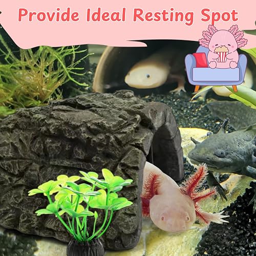 Image of Axolotl Hides for Aquarium and Fake Water Plants Set, Axolotl Cave Aquarium Plastic Tree, Tortoise Turtle Hideout, Fish Tank Decor, Axolotls Tank Accessories, Turtle Tank Accessories (Plant Cave, L)