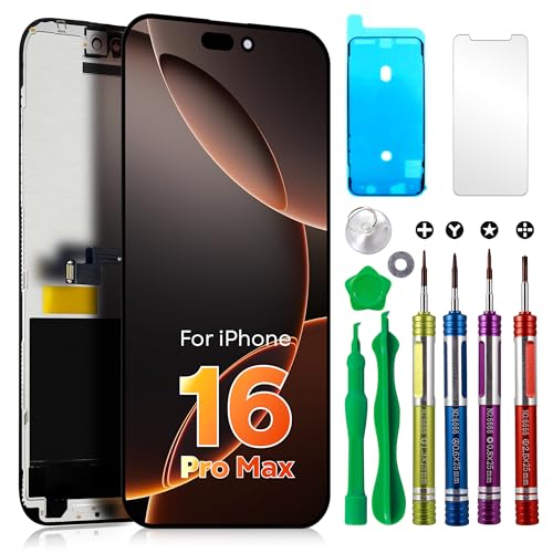 Ace Tech Cellular iPhone 16 Pro Max Screen Replacement 6.9 Repair Kit with Tools Easy Install Restore Clear Display & Smooth Touch Supports True Tone & Face ID Compatible A3084 A3295 A3297 A3296