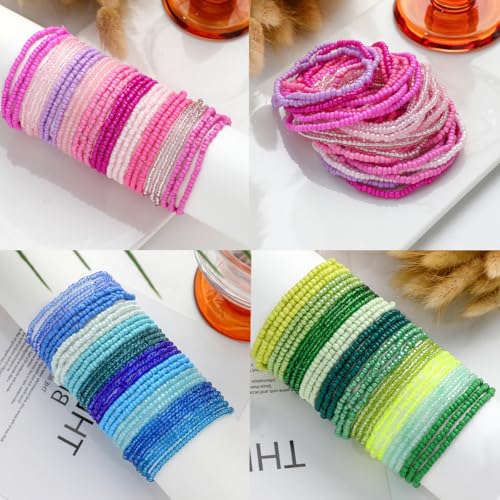 tenghong2021 30pcs Elastic Stackable Multilayer Stretch Bracelets Anklet for Women Boho Multi-Strand Seed Beaded Bohemian Handmade Summer Beach Gift Jewelry3