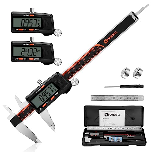 HARDELL Digital Vernier Caliper 6 Inch Stainless Steel Caliper Measuring Tool with Large LCD Screen Electronic Vernier Caliper Micrometer (6 inch/150mm)