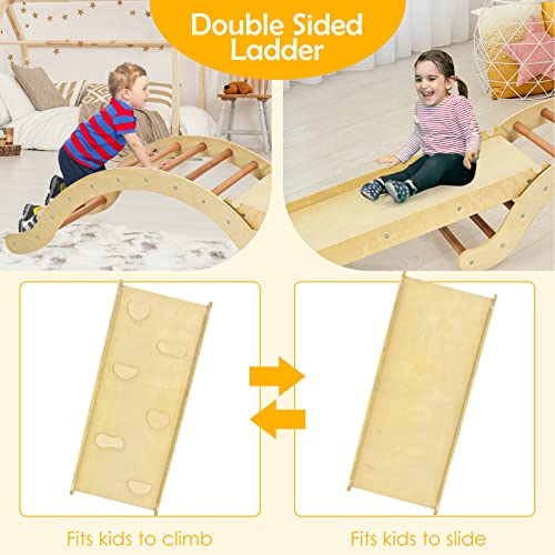 COSTWAY 3-in-1 kinderen klimladder set, houten boog klimdriehoek met glijbaan, veelzijdige kinderen klimboog speelset… - Afbeelding 8