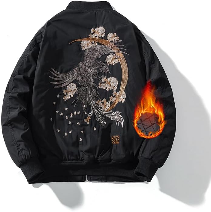 Phoenix Embroidery Bomber Jacket Sakura Vintage Streetwear Spring Lightweight Windbreaker Coat for Men Women