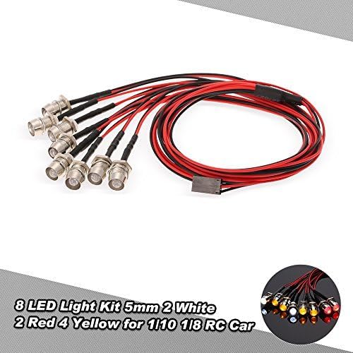 OGRC 8Pcs RC LED Light Kit Accessories RC Headlights/Taillight Kit Accessories for 1/10 1/8 Modes for Traxxas Tamiya ARRMA HSP Redcat Axial SCX10 RC Cars（2 White +2 Red +4 Yellow）