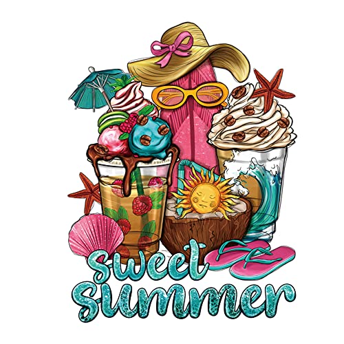6 Sheets Summer Theme Iron On Patches Beach Iron On Transfers Fashion Design Iron On Decals Cute Juice Sunglasses Coastal Beach Heat Transfer Stickers For T-Shirts Clothing Bags Backpacks Decorations #TOP6