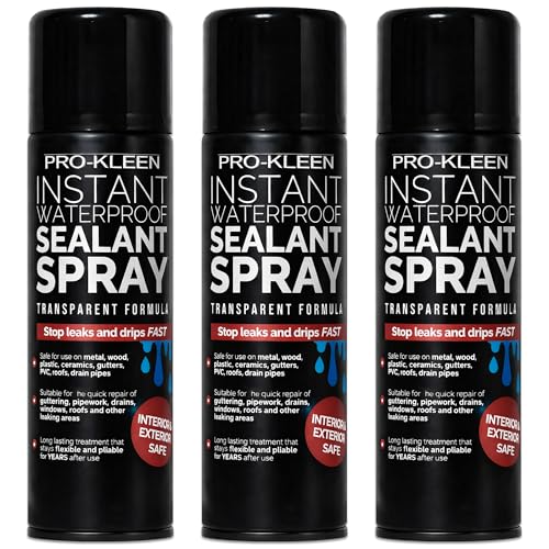 Pro-Kleen Instant Waterproof Sealant Spray - Tough Leak Sealant Spray for Roofs, Pipes, Guttering & More - Transparent & Long-Lasting Formula - Instant Emergency Repair (3 x 400ml)