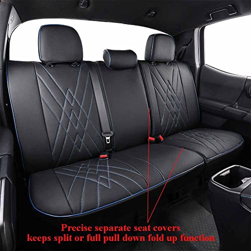 Image of EKR Tacoma Leather Car Seat Covers Custom Fit for Toyota Tacoma 2012 2013 2014 2015 (Regular Seats) - Truck Seat Covers Full Set,Faux Leather(Black with Blue Trim)