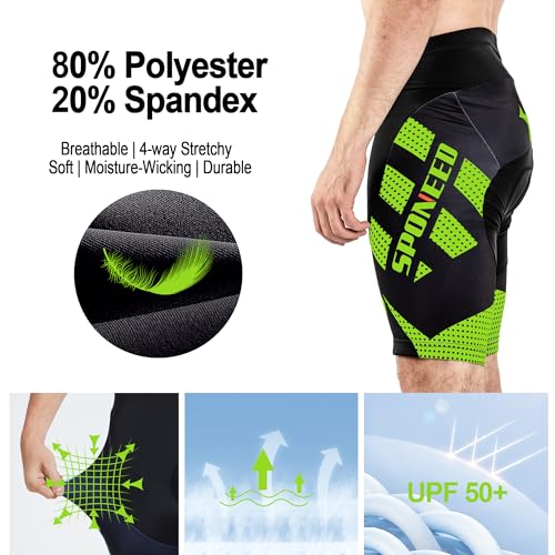 sponeed Bicycle Shorts for Men with Padding Biker Wear Road Bike Riding Tights Bicycling Pants US L Green