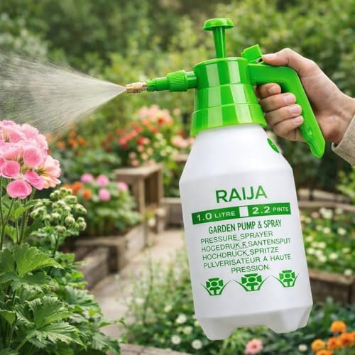 Image of 1 Litre Garden Spray Bottle - Hand Pressure Water Sprayer for Plants, Gardening, Flowers & Home Cleaning | Multipurpose Manual Pump Sprayer with Adjustable Nozzle & Easy Grip Handle