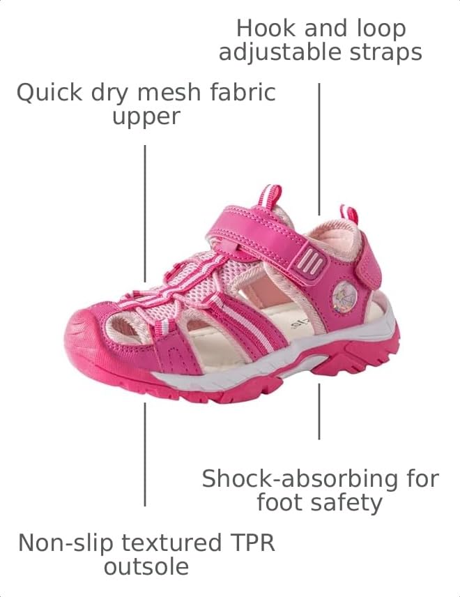 Image of TZJS Girls Boys Sandals Kids Closed Toe Outdoor Hiking Sandal Lightweight Athletic Adjustable Straps Summer Shoes for Toddler /Little Kid