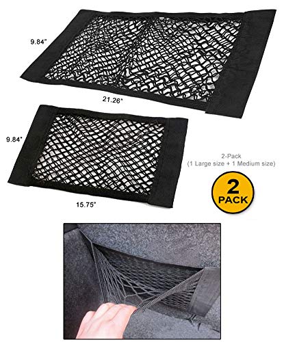 JAVOedge (2 Pack - Medium & Large NET Hook and Loop Adhesive Tape Storage Net Car Accessories Organizers, Car/Truck/RV