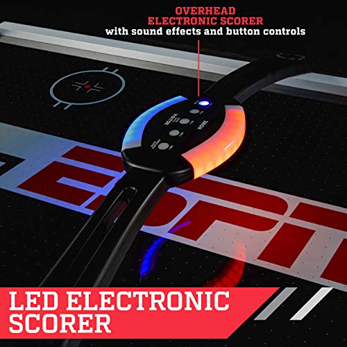 ESPN Sports Air Hockey Game Table: 84 Inch Indoor Arcade Gaming Set with Electronic Overhead Score System, Sound Effects (AWH084_218E)