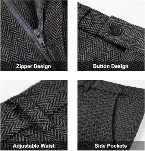 Retro 3 Piece Brown Grey Tweed Herringbone Men's Suits Slim Fit Groom Tuxedos Prom Blazer Custom Jacket Vest Pants XS2