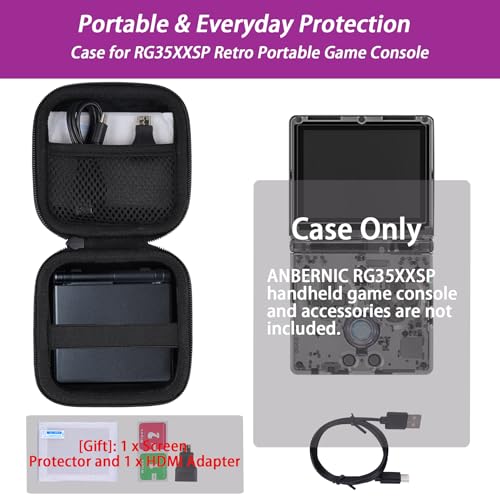 Khanka Hard Carrying Case for Anbernic RG35XXSP Retro Handheld Game Console,Storage Cover with 1 HDMI Adapter,1 Screen Protector,RG35XXSP Game Console Not Included. (Black) - Image 4