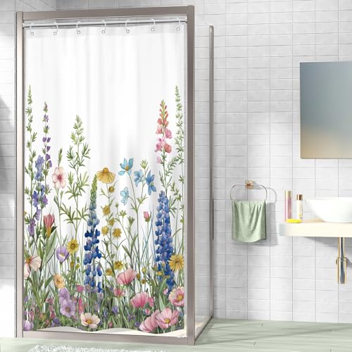 Riyidecor Small Stall Rv Wildflower Floral Shower Curtain for Bathroom Decor 36Wx72H Watercolor Flower Spring Botanical Plant Rustic Nature Art Printed Fabric Polyester Waterproof 7 Pack Plastic Hooks by Riyidecor - Image 3