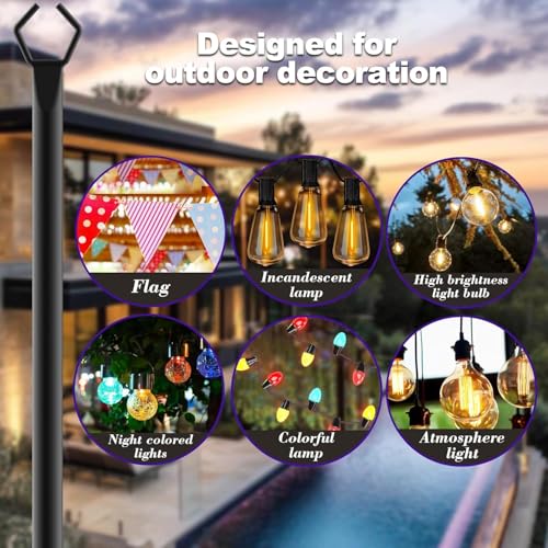Image of zoegi 8 Pack 10Ft String Light Poles,Light Poles for Outside Lights with Fork,Outdoor Brackets Hanging Lights,Metal Stand for Deck Patio,Backyard,Wedding,Deck,Party