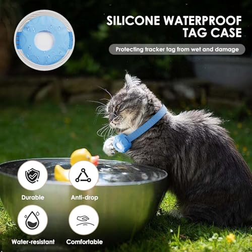 Image of GPS Tracker for Cats, Compatible with Apple Find My App (Only iOS), No Monthly Fee Cat Tracker, Waterproof (White Tracker, Blue Cat Collar)