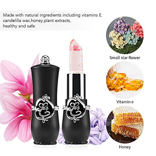 Ownest 6PCS Crystal Flower Jelly Lipstick Set, Long Lasting Nutritious Lip Balm Lips Moisturizer Magic Temperature Color Change Lipstick-Black - Thumbnail 6