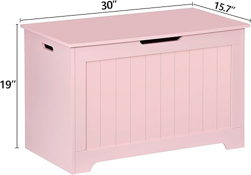 Miniatura 4 de SUPER DEAL Storage Chest, 30 inches Chest Box Organizer with 2 Safety Hinges, Wooden Entryway Storage Bench, Pink Rosa,Marrón,Marrón