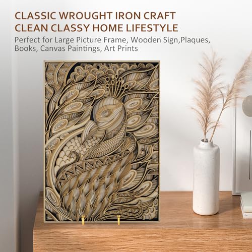 Large Plate Holder Display Stand - 10 inch Tall Plate Stands for Display - Metal Picture Frame Stand - Big Tabletop Easel Stand for Decorative Plates | Platter | Book | Plaque | Tile - 2 Pack - Gold - Thumbnail 4