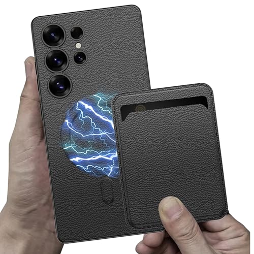 Image of BOUNCEBACK Vegan Leather Magnetic Charging Support Case with Detachable Wallet Accessiories for Samsung Galaxy S25 Plus - (Carbon Black | Faux Leather)