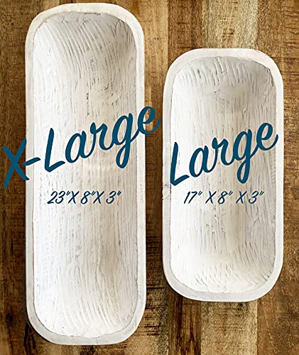 Large 17" White Dough Bowl, Hand-Carved Mango Wood Ship Bowls, Rustic, Decorative, Farmhouse Decor, Big Dining Table Center Piece, Can Also Be Use For Dough Bowl Candles (White, Large) #TOP1