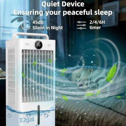 3 in 1 Portable Evaporative Air Cooler with 2.6 Gal Water Tank – Swamp Cooler Fan with Remote Control, Timer, 3 Speeds, 120 Degree Oscillation, Ice Packs and Rolling Casters for Bedroom Home Office by PeakPursuit - Used condition - Image 3