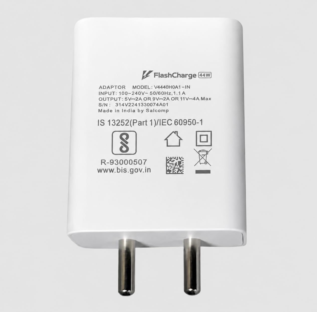 FlashCharge 44W Fast Charger Adaptor, White, Model V4440H0A1-IN, 11V 4A Max Output-image-4