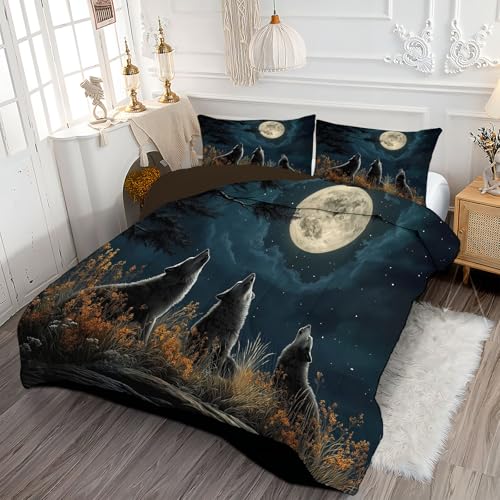 Couette Deep Blue de qualité supérieure avec imprimé loups de pleine lune raffiné - 3